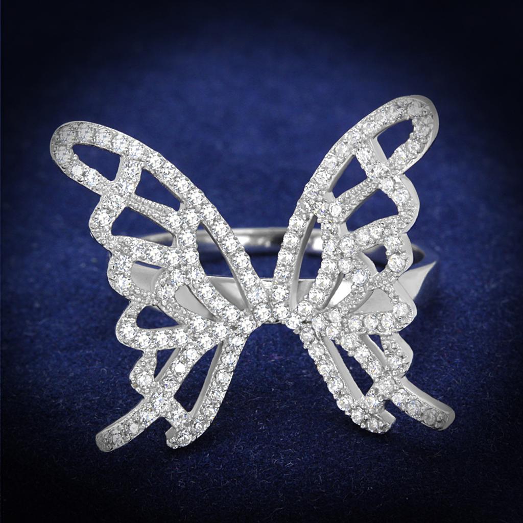 JCE330 Rhodium 925 Sterling Silver Ring with AAA Grade CZ  in Clear