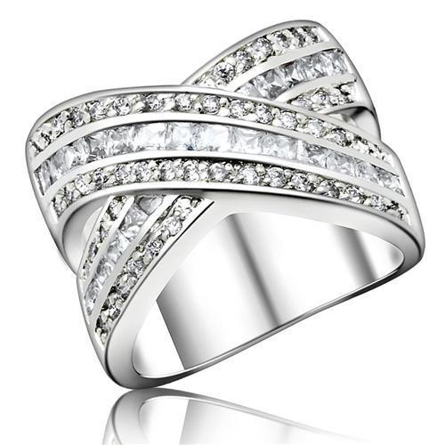 JCE233 High-Polished 925 Sterling Silver Ring with AAA Grade CZ  in Clear