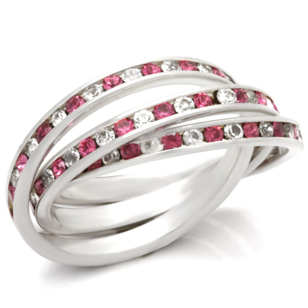 JCE110 High-Polished 925 Sterling Silver Ring with Top Grade Crystal  in Rose