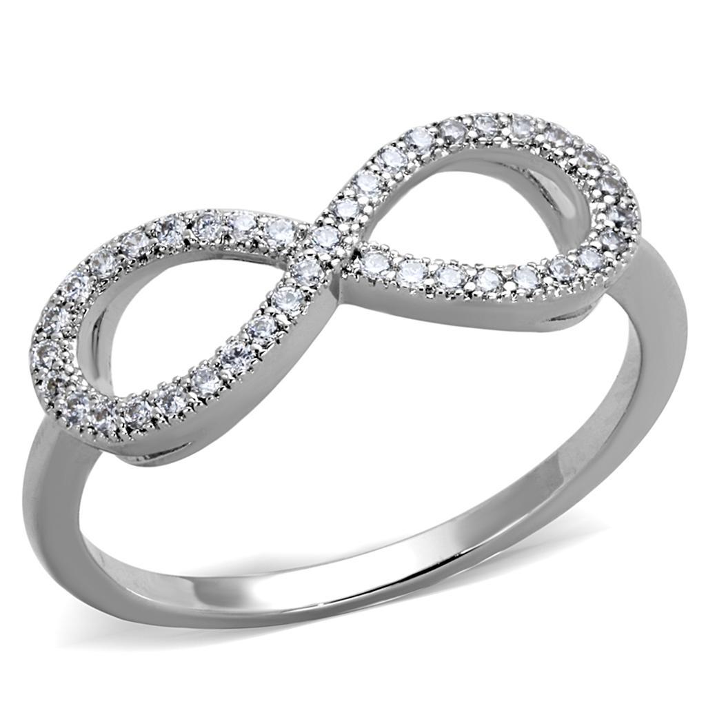 JCE1068 Rhodium Brass Ring with AAA Grade CZ  in Clear