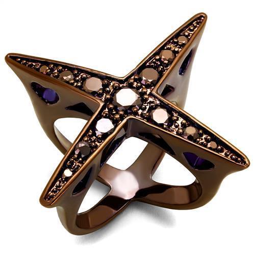 JCE1175 IP Coffee light Brass Ring with AAA Grade CZ  in Light Coffee
