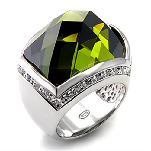 JCE156 Rhodium 925 Sterling Silver Ring with AAA Grade CZ  in Olivine color