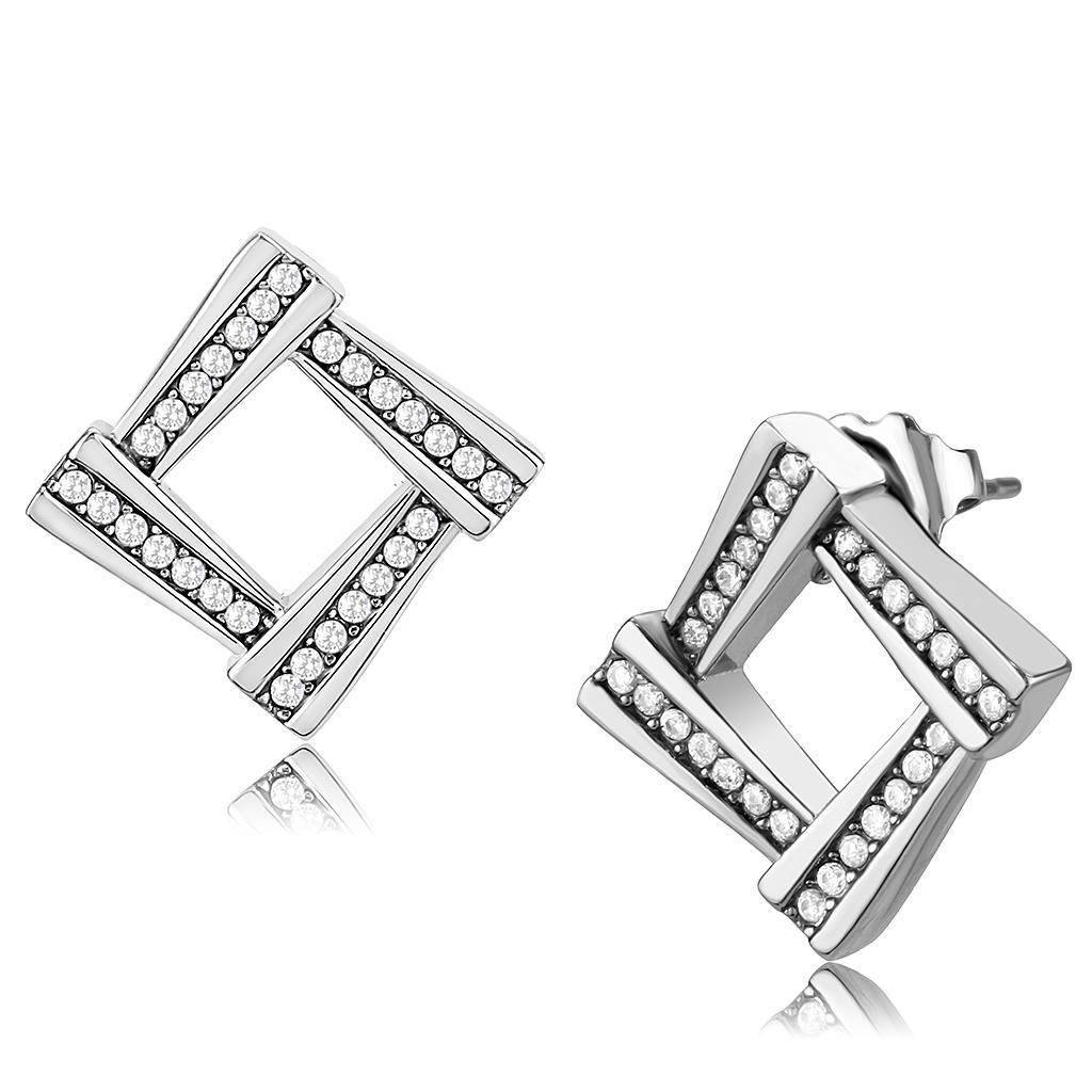 JCE333 No Plating Stainless Steel Earrings with AAA Grade CZ  in Clear