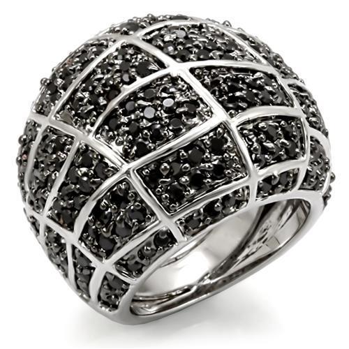 JCE1584 Rhodium + Ruthenium Brass Ring with AAA Grade CZ  in Black Diamond