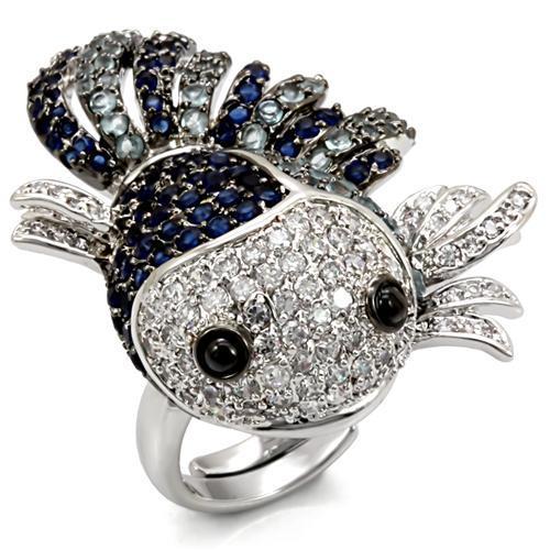 JCE1585 Rhodium + Ruthenium Brass Ring with AAA Grade CZ  in Multi Color