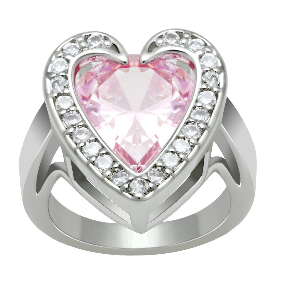JCE2087 Rhodium Brass Ring with AAA Grade CZ  in Rose