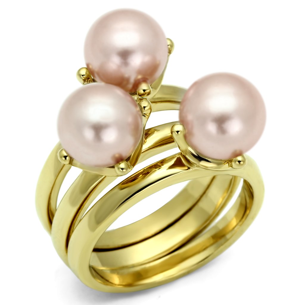 JCE2508 Gold Brass Ring with Synthetic Pearl in Light Rose