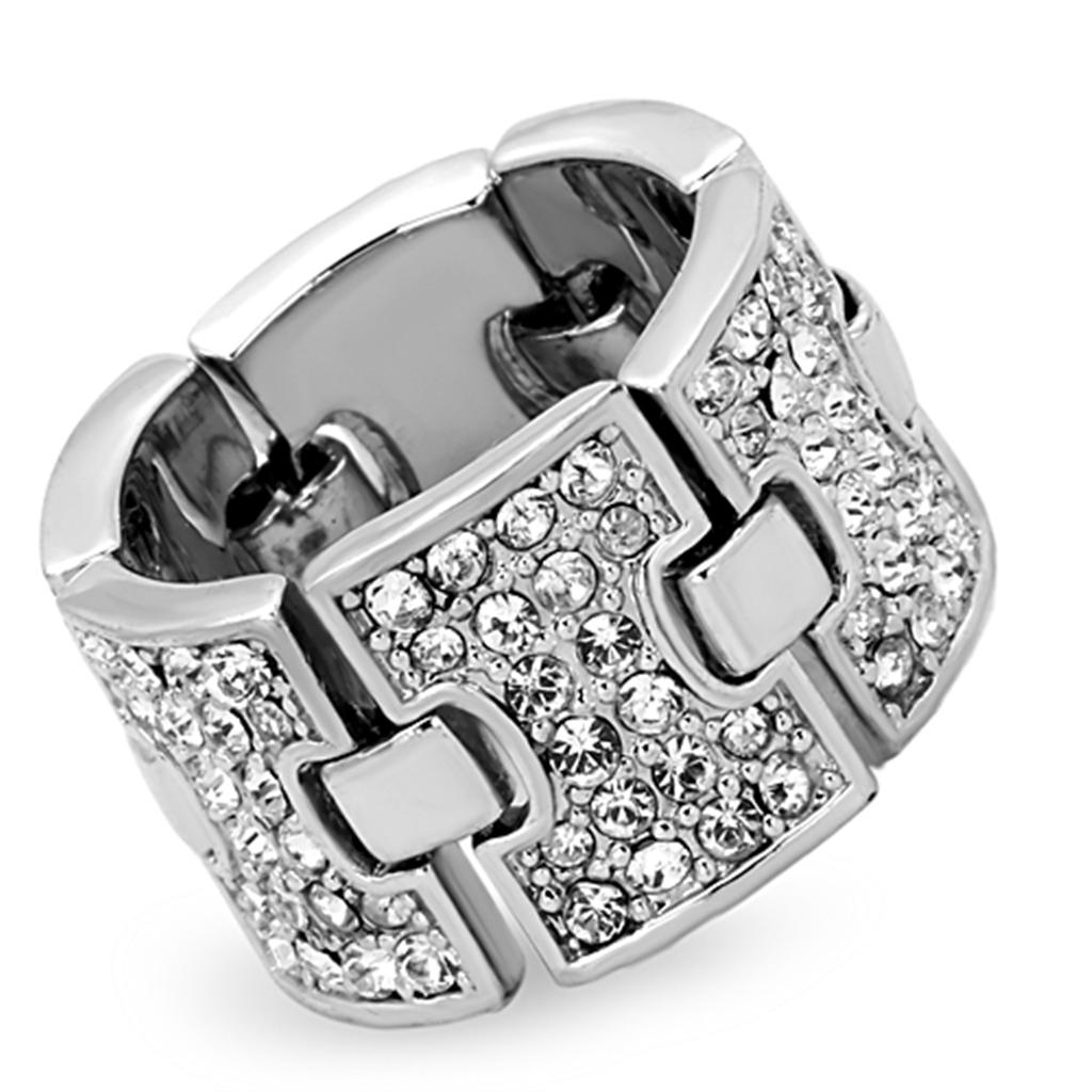 JCE3147 Rhodium Brass Ring with Top Grade Crystal  in Clear