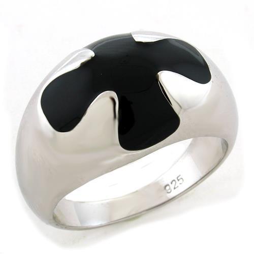 JCEAS1169 Rhodium 925 Sterling Silver Ring with Epoxy  in Jet