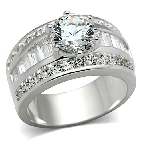 JCE019 Silver 925 Sterling Silver Ring with AAA Grade CZ  in Clear