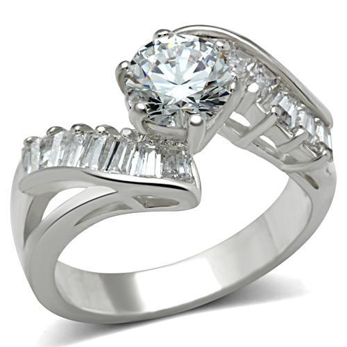 JCE043 Silver 925 Sterling Silver Ring with AAA Grade CZ  in Clear