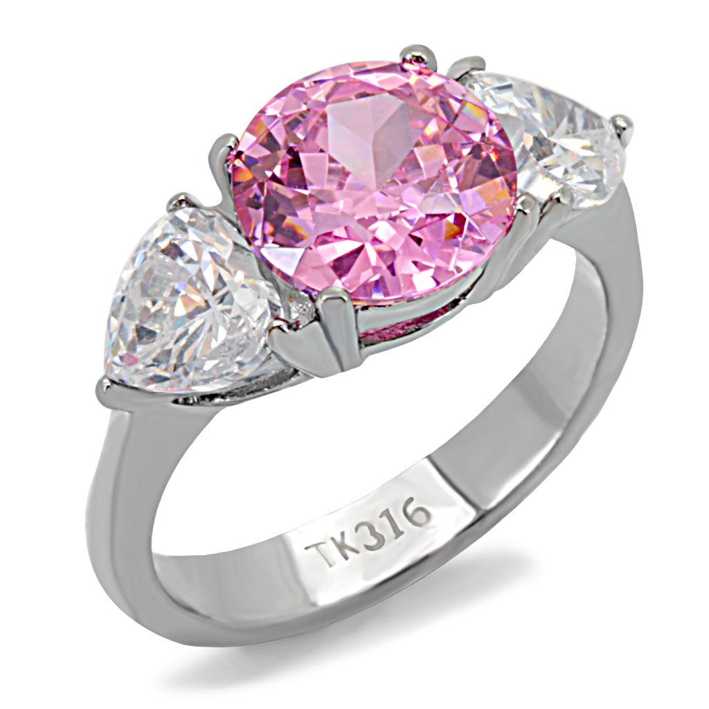 JCE164 High polished (no plating) Stainless Steel Ring with AAA Grade CZ  in Rose