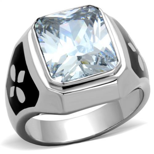 JCE1813 High polished (no plating) Stainless Steel Ring with AAA Grade CZ in Clear