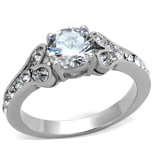 JCE1918 High polished (no plating) Stainless Steel Ring with AAA Grade CZ  in Clear