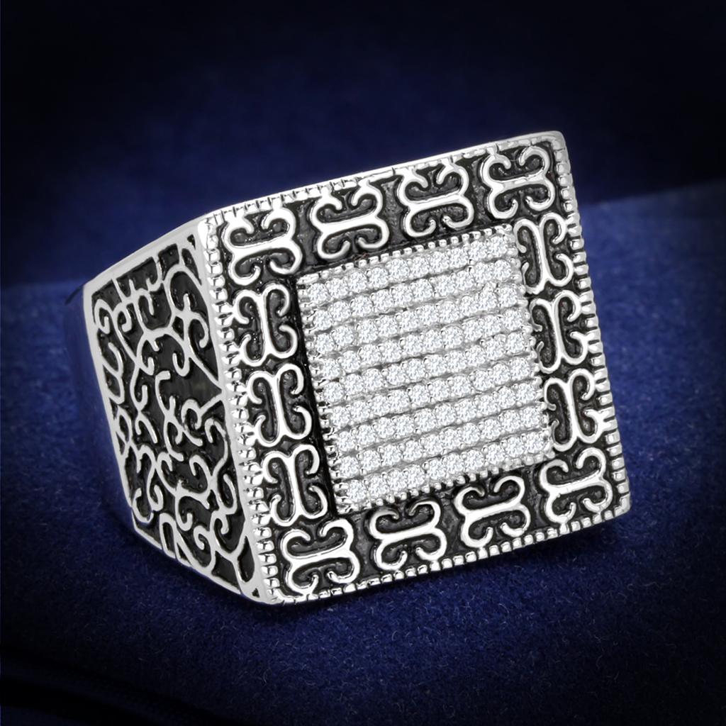 JCE221 Rhodium 925 Sterling Silver Ring with AAA Grade CZ in Clear